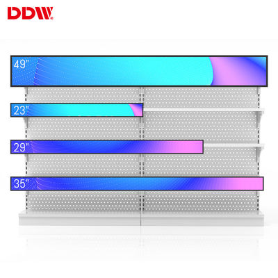 19 24 28 37 43 بوصة Shop Wall Mount Narrow Shelf Advertising Screen Stretched Bar Lcd Display